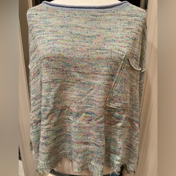 Free People S Pullover Sweater Aqua Combo Boxy Fit EUC - Picture 8 of 10
